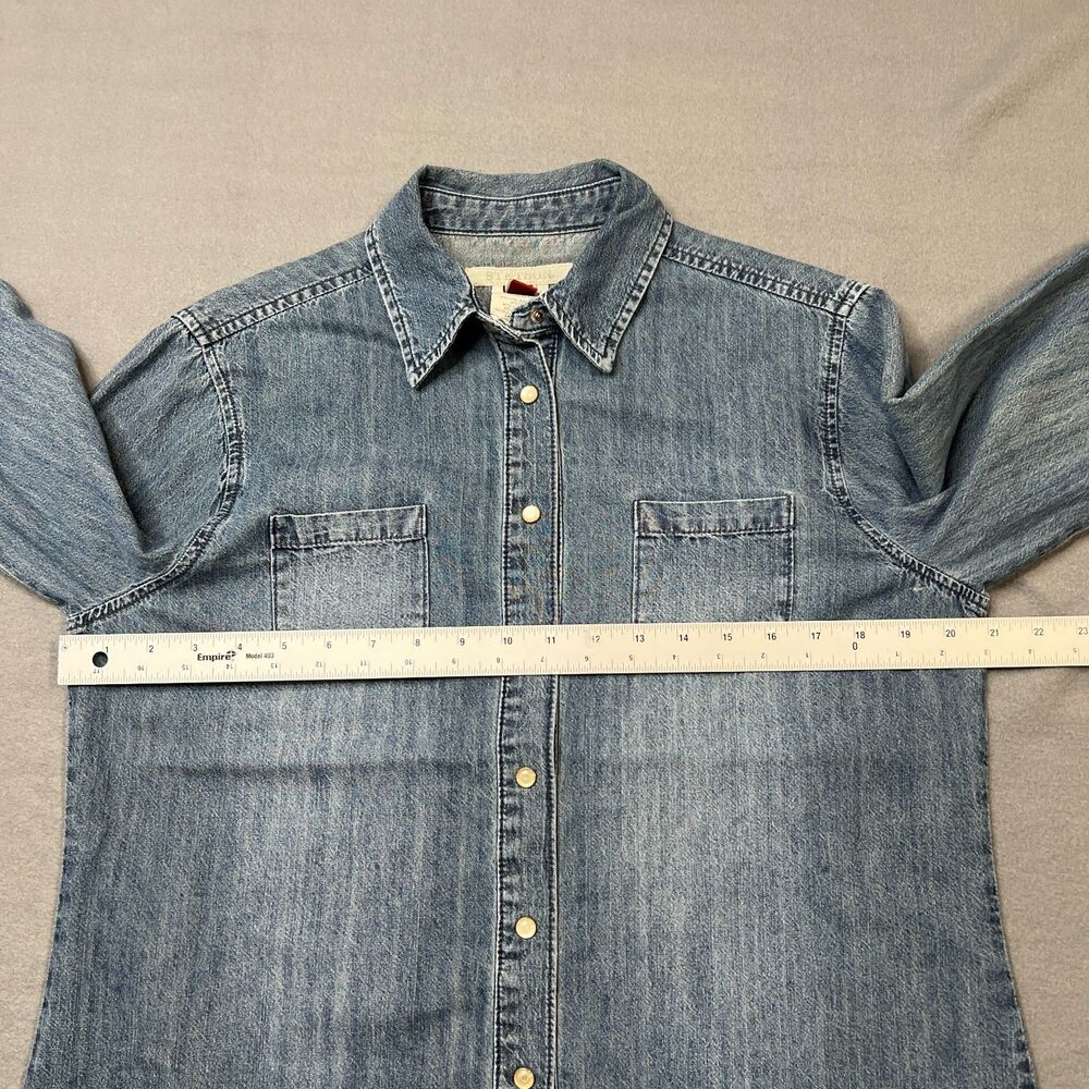 Stetson Denim Shirt Womens Large Blue 100% Cotton Long Sleeve Classic Pearl Snap - Picture 9 of 11